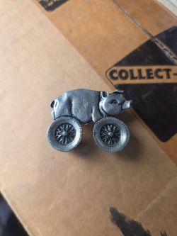 Vintage Pewter Pig on Wheels Figurine