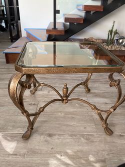 Gold Iron and Glass Coffee Table