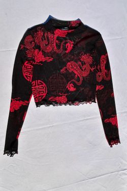Black mesh cropped long sleeve