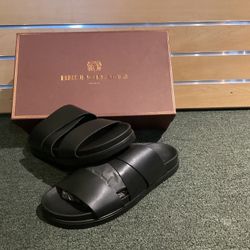 Bruno Magli Black Leather Slides