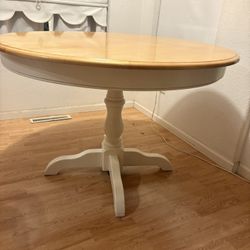 Pine and White Circular Round Kitchen Dining Table