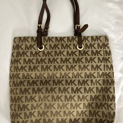Michael Kors Monogrammed Brown Cloth Laptop Purse Bag