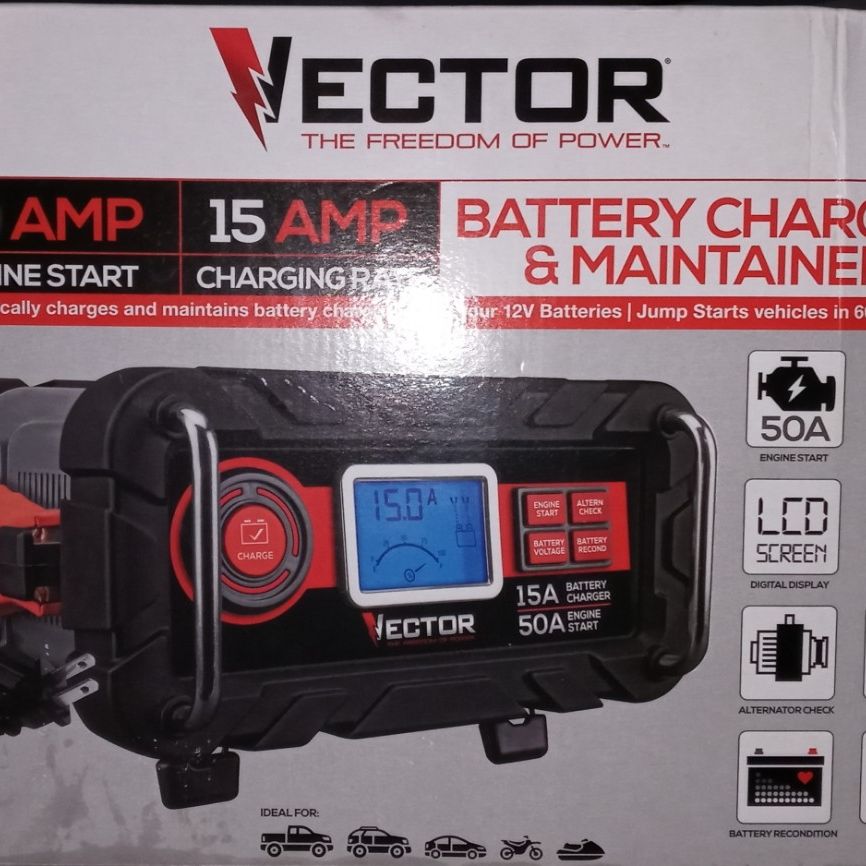 Vector 15A Automatic 12V Battery Charger 50A Engine Start & Alternator Check