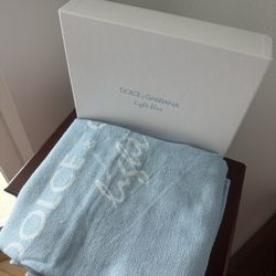Dolce and Gabbana made in Spain Light Blue cotton Beach Towel unisex  Brand new in box
