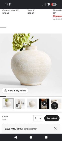 Crate & Barrel Ophelia Matte Natural Round Vase 10"