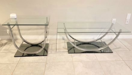 Modern Glass & Chrome 2-Piece Sofa Table Set -$150