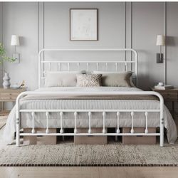King Metal Platform Bed Frame, Victorian Headboard & Footboard