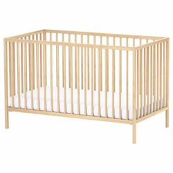 IKEA SNIGLAR Crib, beech, 27 1/2x52 " Mattress Included