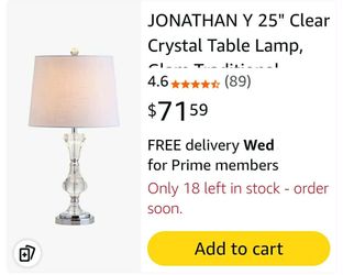 3127: Brand New in box- JONATHAN Y JYL2040A Riley 25" Crystal LED Table Lamp Transitional Glam Contemporary Bedside Desk Nightstand Lamp