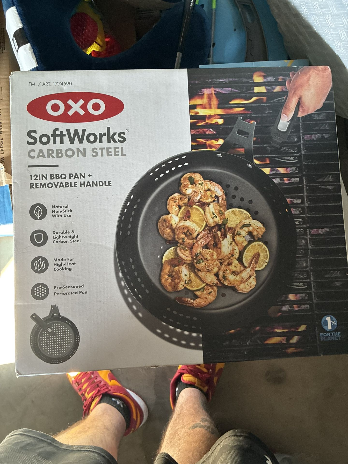 I I Soft Works Carbon Steel 12" BBQ Pan Removable Handle