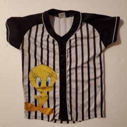 Referee Tweety Bird  Striped Shirt Button Down Size Small Cartoon FUN