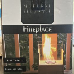 Tabletop Fireplace, Mini Stainless Steel and Thick Glass - Modern Elegance 