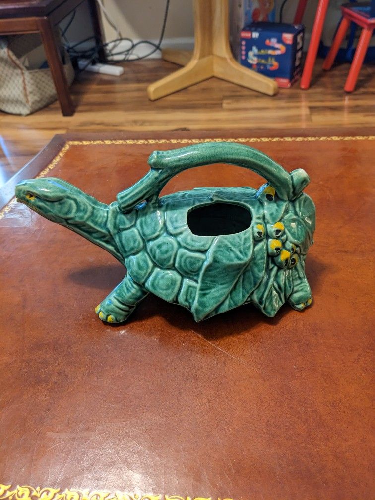 Vtg McCoy USA  Pottery Ceramic Green Turtle Watering Can Planter 