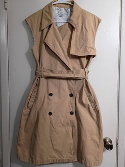 A New Day Sleeveless Trench Dress Tan Belted Midi Size XS