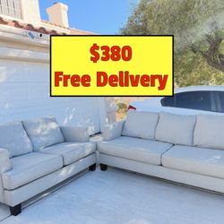 Gray Living Spaces Sofa and Loveseat Couch Set With Free Delivery