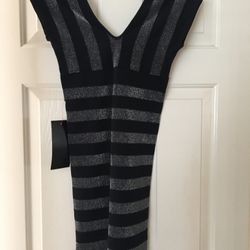 Bebe Lurex Black and Silver Striped Dress, Size M/L