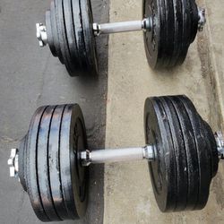 SPECIAL OFFER Yes4All 200 Lbs. Weight Adjustable Cast Iron Dumbbells, Pair 100 lbs Each. PLUS CONECTOR TO MAKE A BARBELL $190