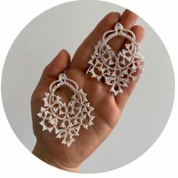 white lace earrings, handmade beaded lace jewelry for women