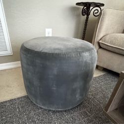 IKEA  Round Gray Velvet Ottoman Pouf