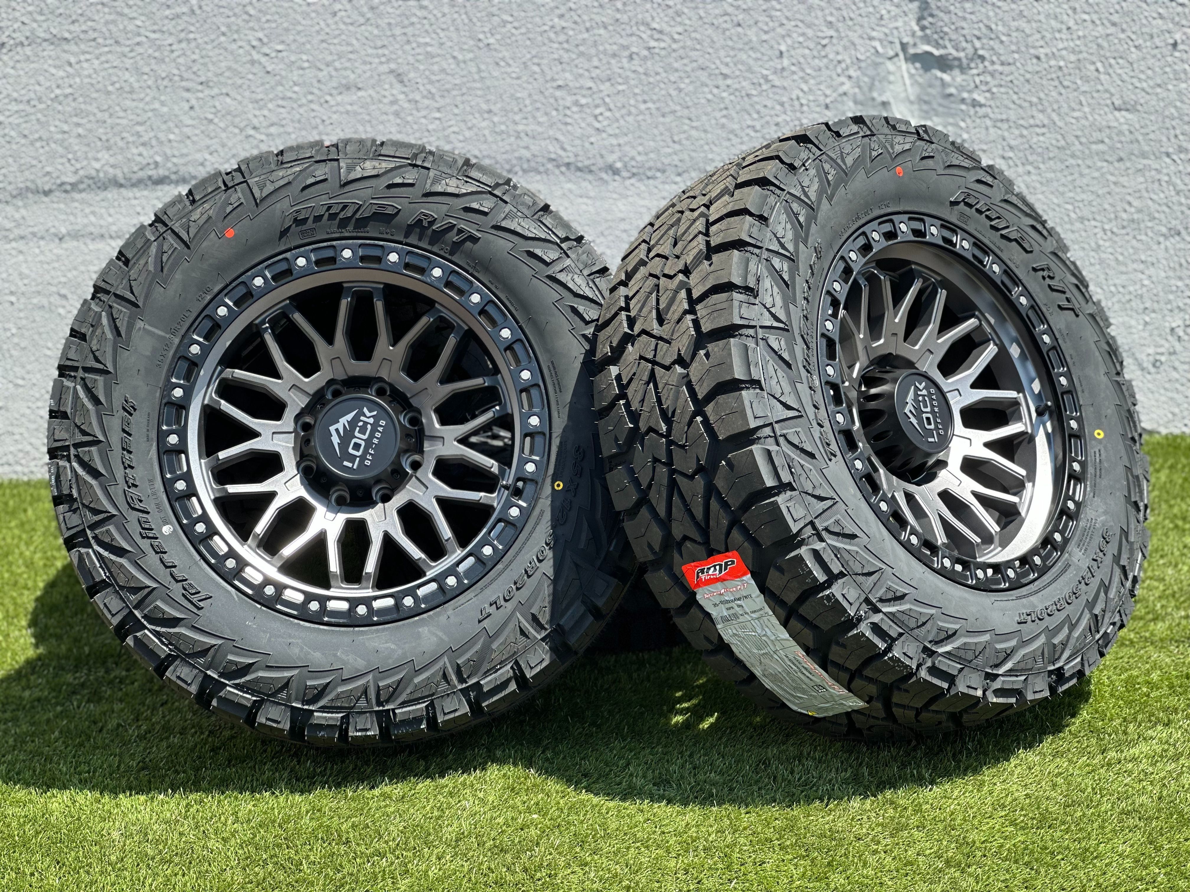 New 20” Lock Combat Rims 8x170 Ford F-250 Wheels F-350 AMP R/T Tires 35x12.50R22LT F250 FX4 F350