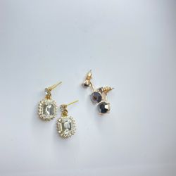Gold Diamond Earrings + Black Rose Gold Earrings 