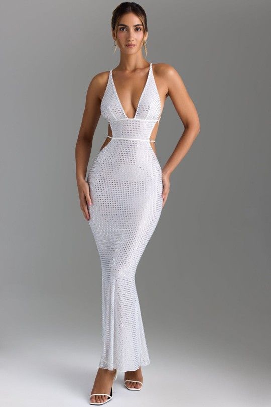 Oh Polly Embellished Cut Out Maxi Dress in White