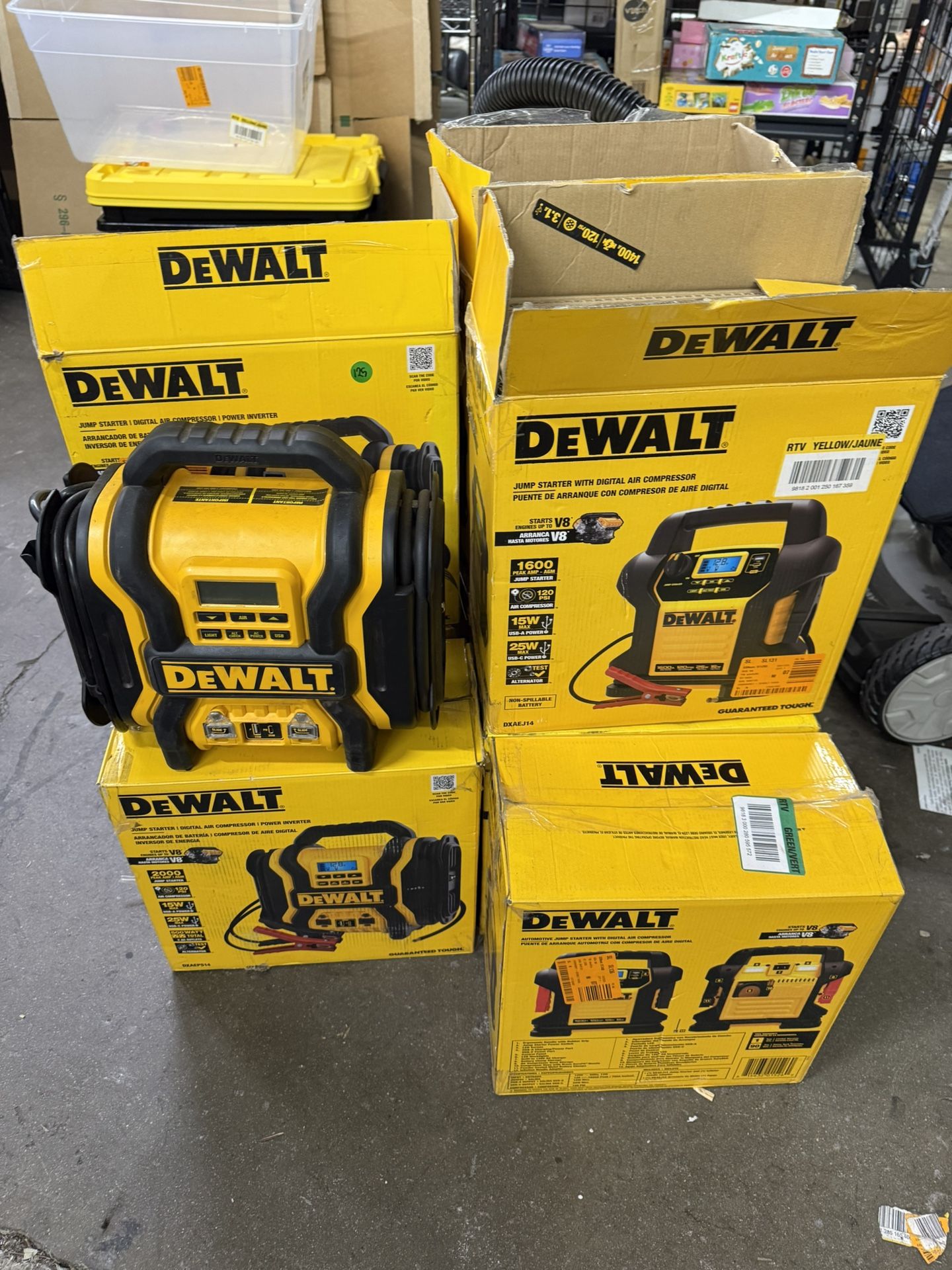 Lot Of 9 DEWALT Portable Power Jump Starter some w/Digital Compressor