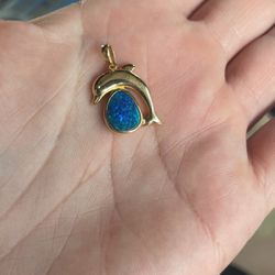 14k Gold And Natural Opal Dolphin Pendant For Necklace