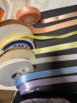 Vintage Multi-colored satin and polyester ribbon bundle in peach, yellow, white, blue, and purple #ribbon #crafts diy projects party gift accessories