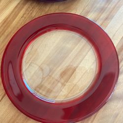 Heavy Glass Fancy Red Charger Plates Set Of Eight