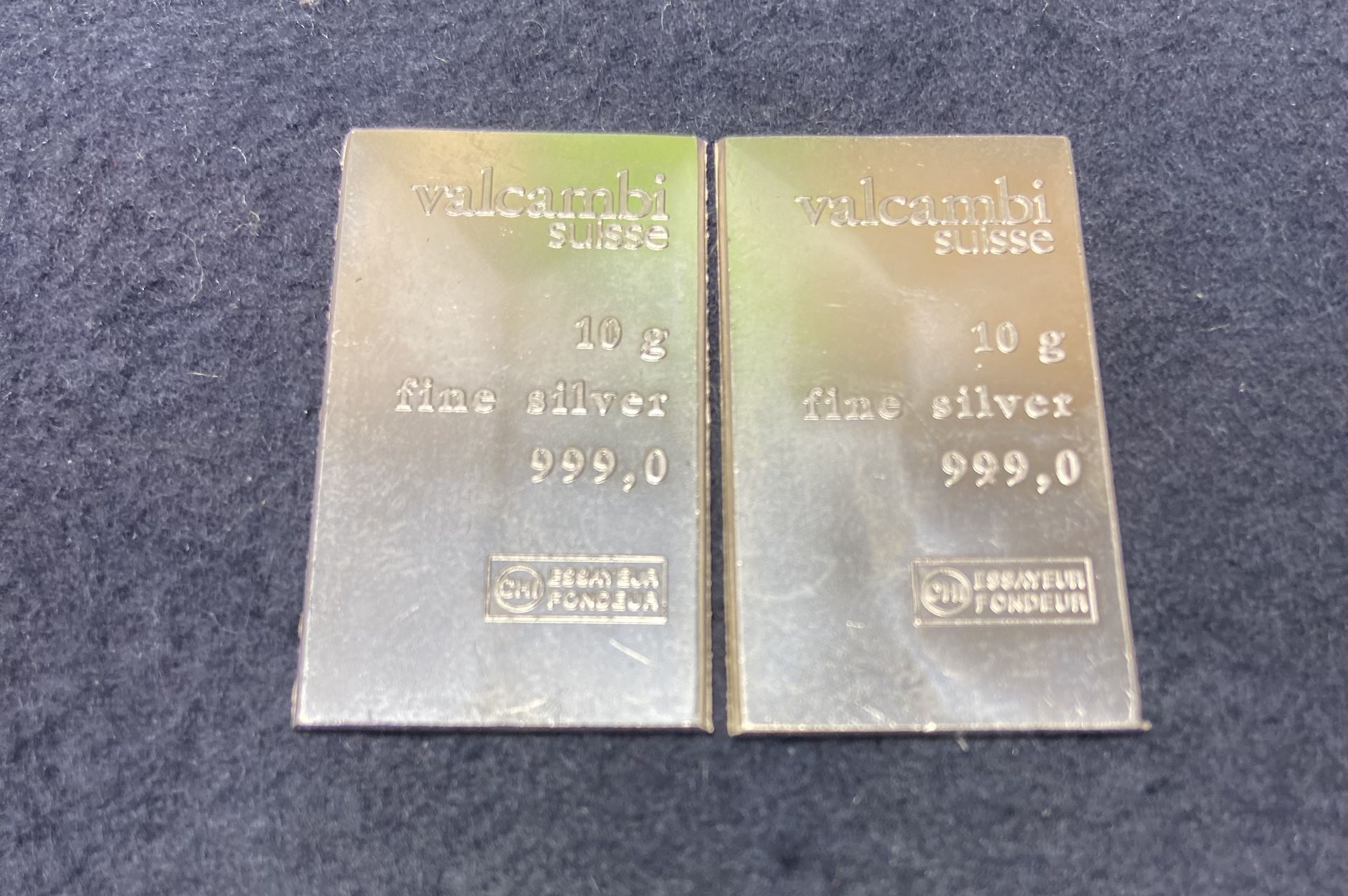 2 x Valcambi Suisse 10 Gram Silver Bars  10g Bar .999 Silver Bullion