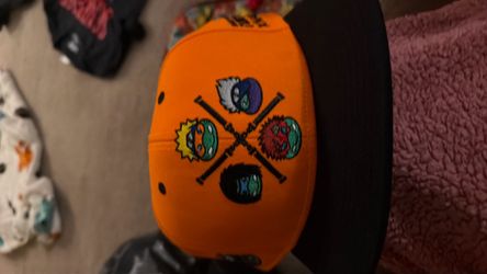 Orange Snapback Hat with Graphic Embroidery