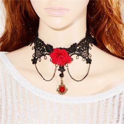 RED ROSS TASSEL LACE NECKLACE