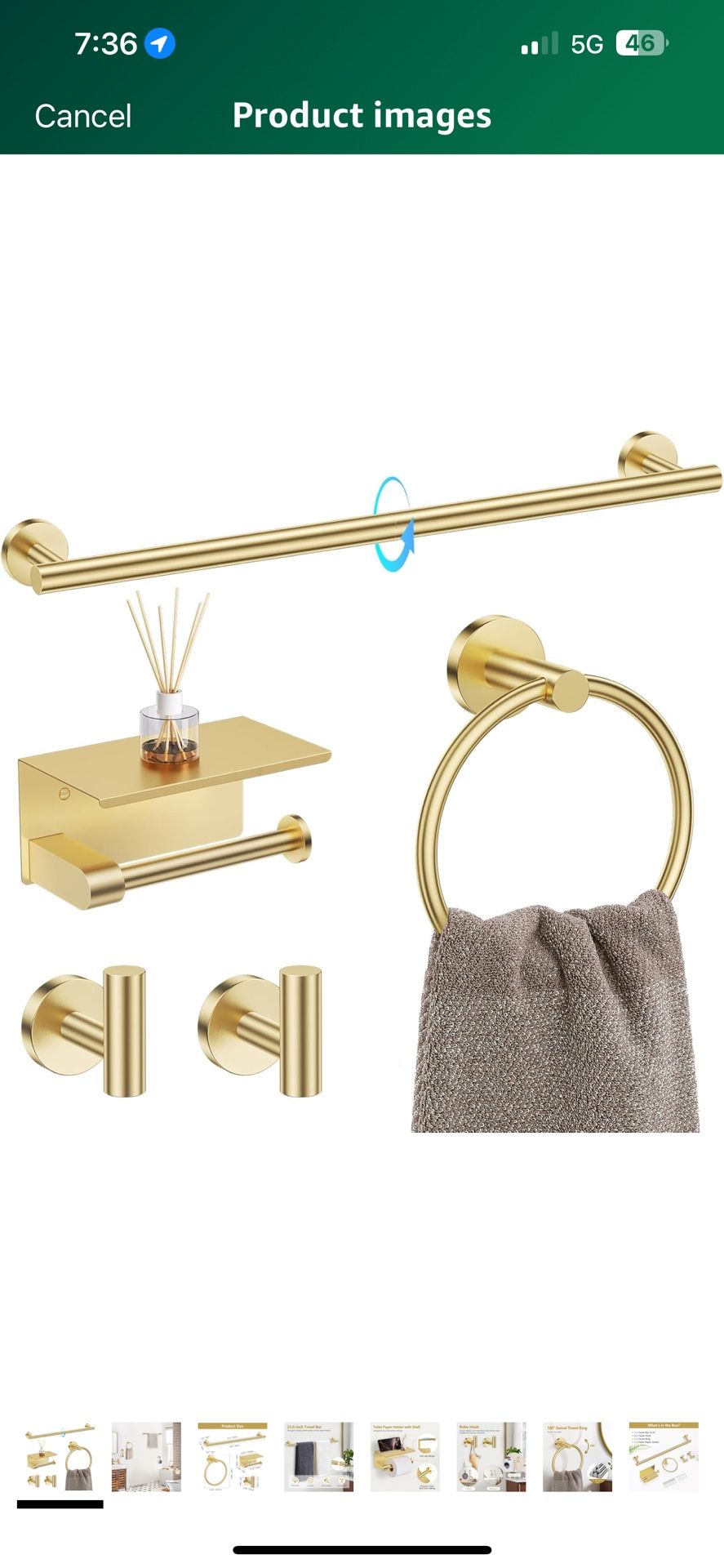 5 Piece Bathroom Towel Bar Holder Sets Brushed Gold Bathroom Hardware Set Stainless Steel Toilet Paper Holder with Shelf Bathroom Accessories Kit Wall