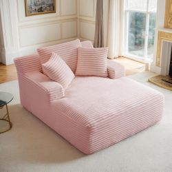 Oversized Chaise Lounge Chair Indoor Corduroy Sofa Bed w/Throw Pillows Recliner Chair Comfy (pink)