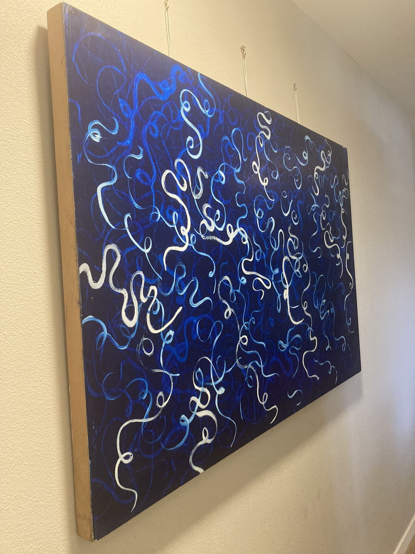Original Art. Blue Squiggles. Wall Painting.
