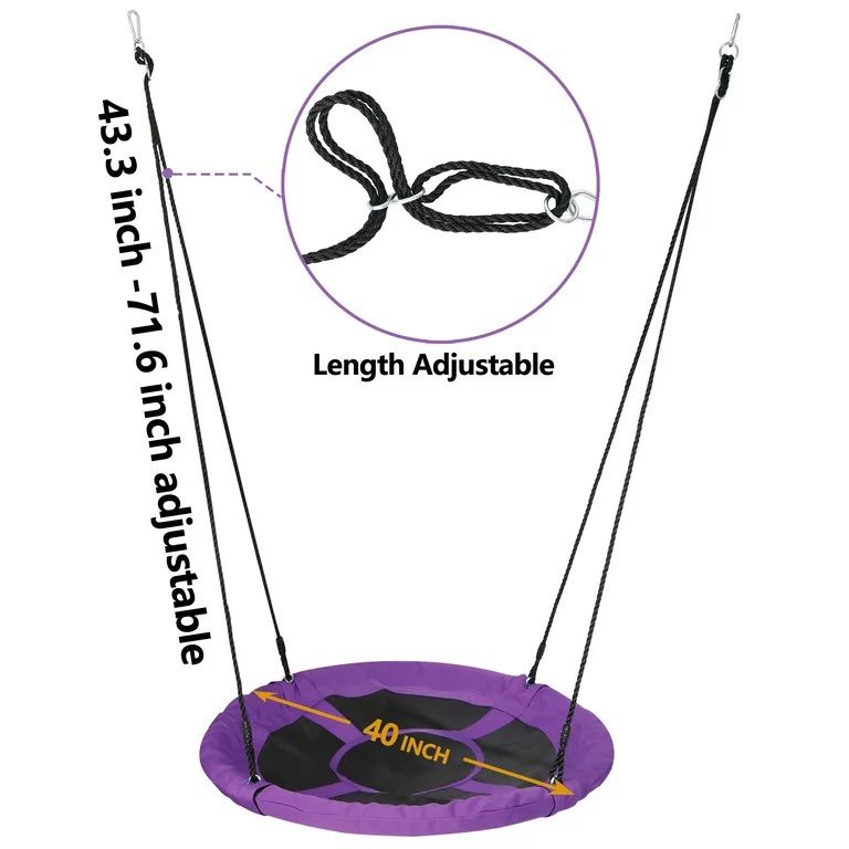 40-inch Kids Tree Swing Spider Saucer Swing Length Adjustable Waterproof, Purple