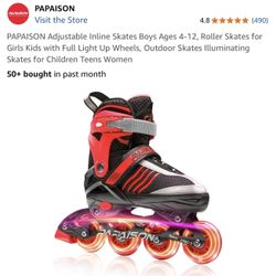 PAPAISON Adjustable Inline Skates Boys Ages 4-12, Roller Skates for Girls Kids with Full Light Up Wheels, Outdoor Skates Illuminating Skates for Child