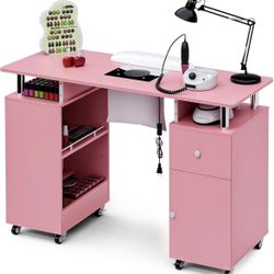 Manicure Table Nail Desk for Nail Tech,Pink