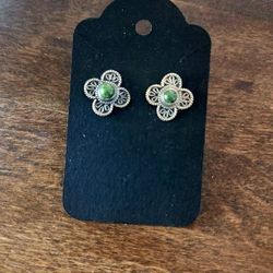 SS Green Turquoise Quatrefoil Earrings