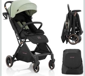 Gromast Gravity Folding Baby Stroller - Portable Travel Toddler Stroller w/Adjustable Backrest, Canopy & Cup Holder, Lightweight and UV Protected, One