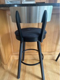 Set of 3 Stainless steel & black bar stools, bar height