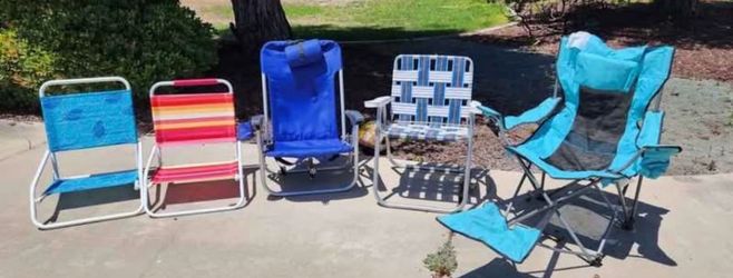 Set of 5 Assorted Beach and Camping Chairs $20 each