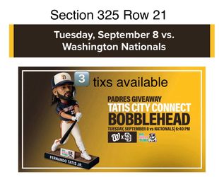 Padres vs Nationals Tickets – Tatis Bobblehead Giveaway