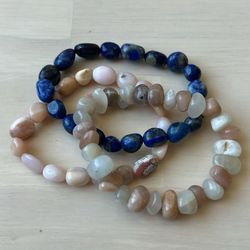 Moonstone, Pink Opal, & Lapis Lazuli Bracelets