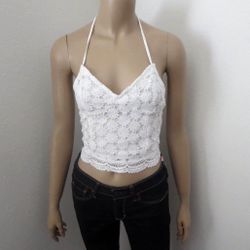 Hollister Womens White Lace Halter Crop Top
