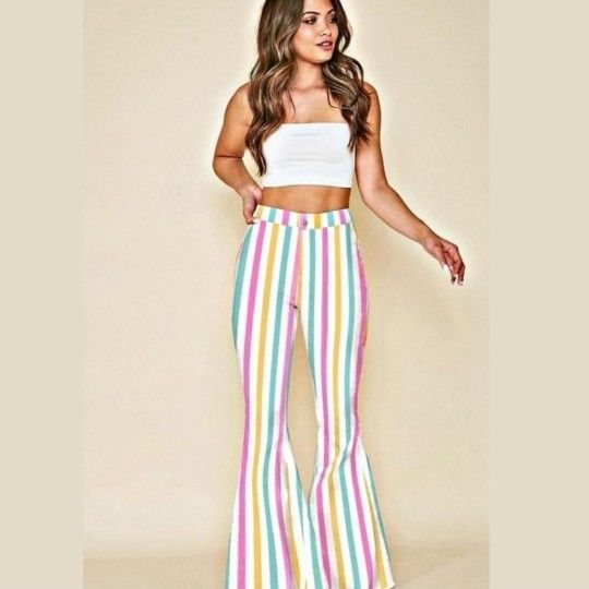 High Waisted Pinstripe Wide Bells