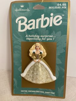 Vintage 1996 Barbie Doll Holiday Pin Hallmark brooch 90s mini figurine pin