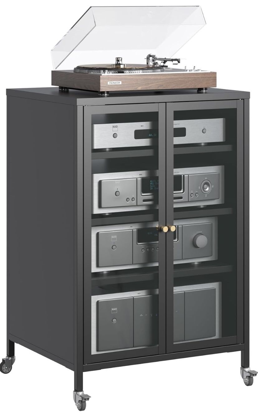 Metal Media Storage Cabinet with Glass Doors