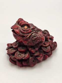VintageFeng Shui Money Frog Toad Figurine Red Wealth Lucky Charm Statue Resin F3